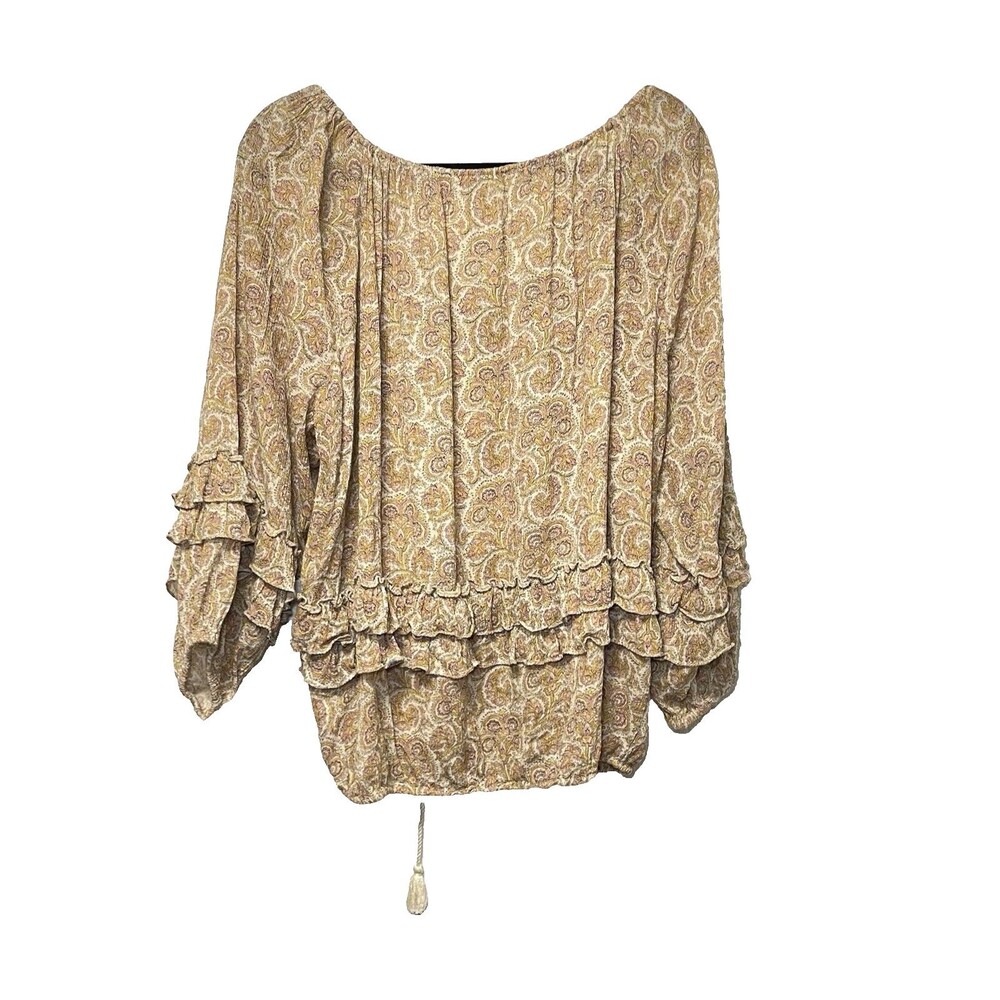 Denim & Supply Ralph Lauren Boho Top Womens Sz L Floral Tassel Tie Peasant Flowy - Picture 2 of 7